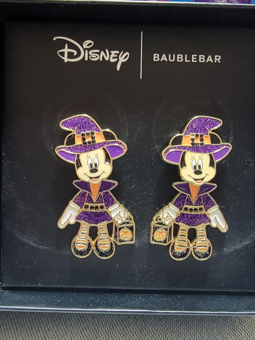 BaubleBar Disney Minnie Witch Earrings in Purple and Orange